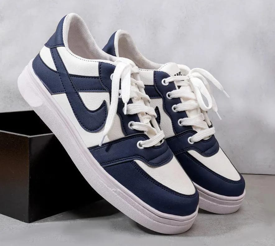 Premium Navy Blue & White Street Sneakers for Men | Lightweight Casual Lace-Up Shoes