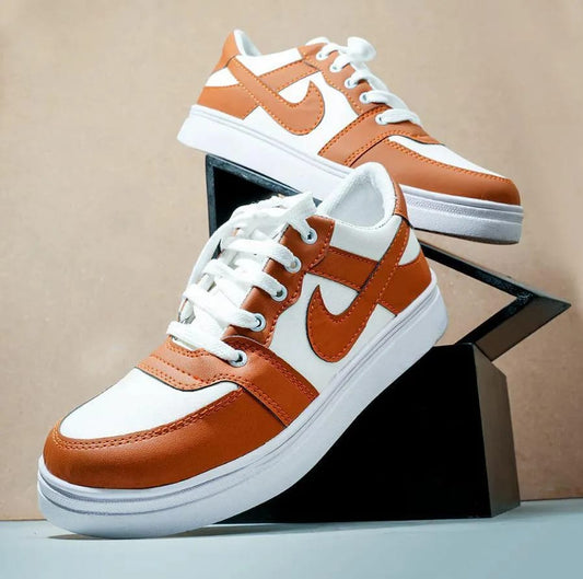 Premium Brown & White Street Style Sneakers for Men & Women | Lightweight Casual Lace-Up Shoes | Trendy Fashion Sneakers