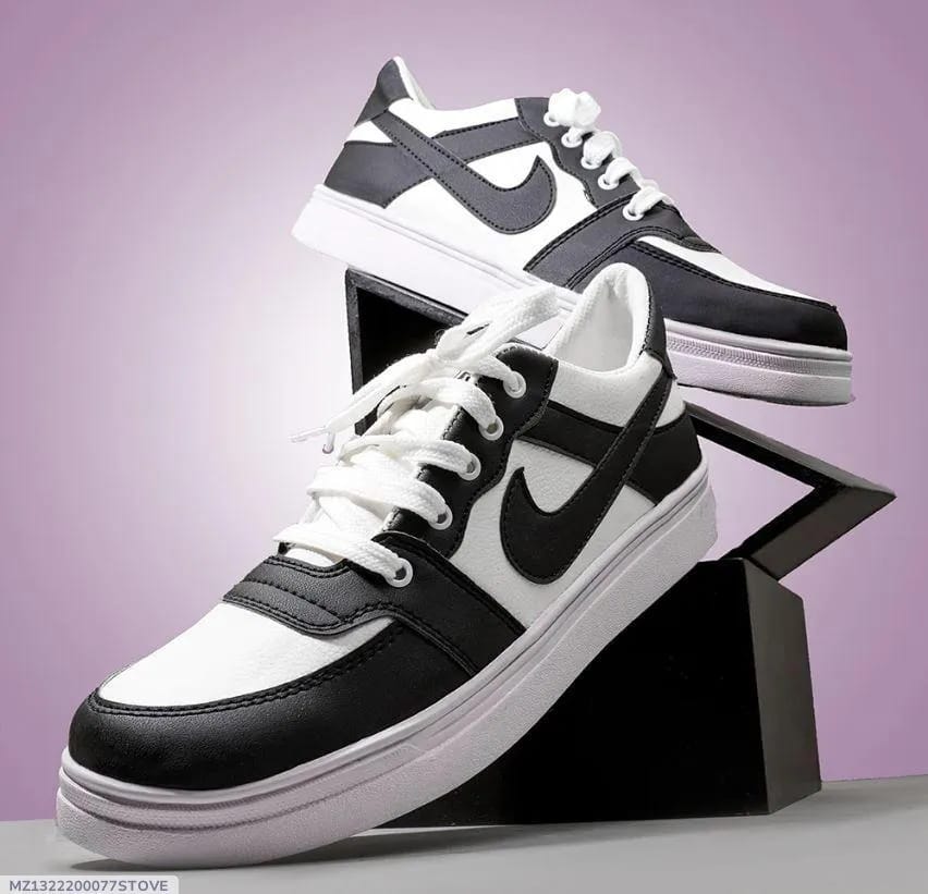 Premium Black & White Street Sneakers for Men | Trendy Casual Lace-Up Shoes