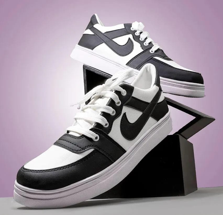 Premium Black & White Street Sneakers for Men | Trendy Casual Lace-Up Shoes