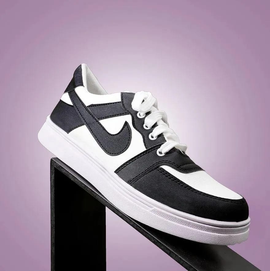 Premium Black & White Street Sneakers for Men | Trendy Casual Lace-Up Shoes
