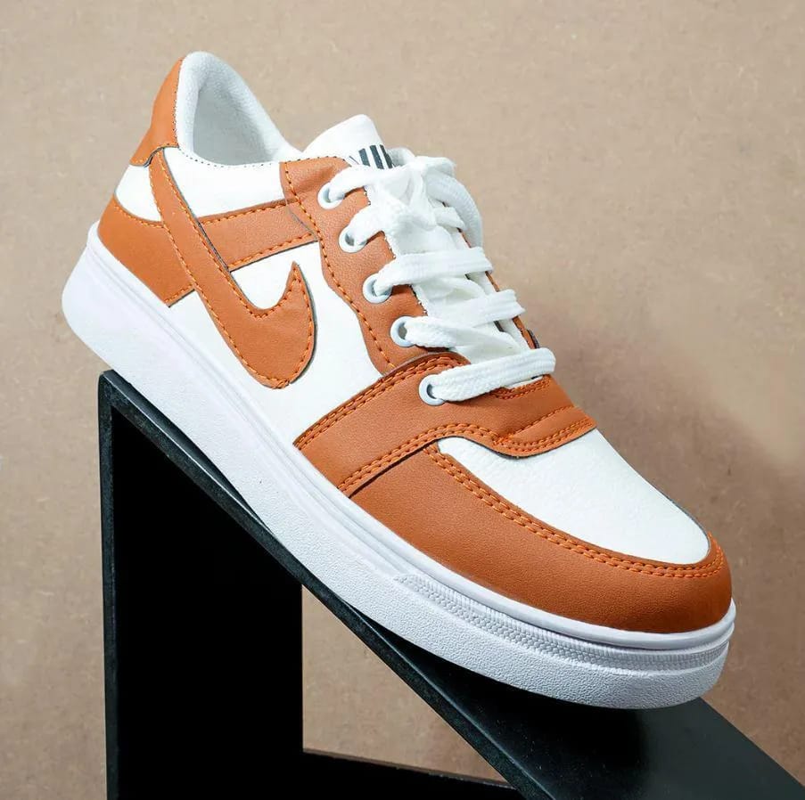 Premium Brown & White Street Style Sneakers for Men & Women | Lightweight Casual Lace-Up Shoes | Trendy Fashion Sneakers