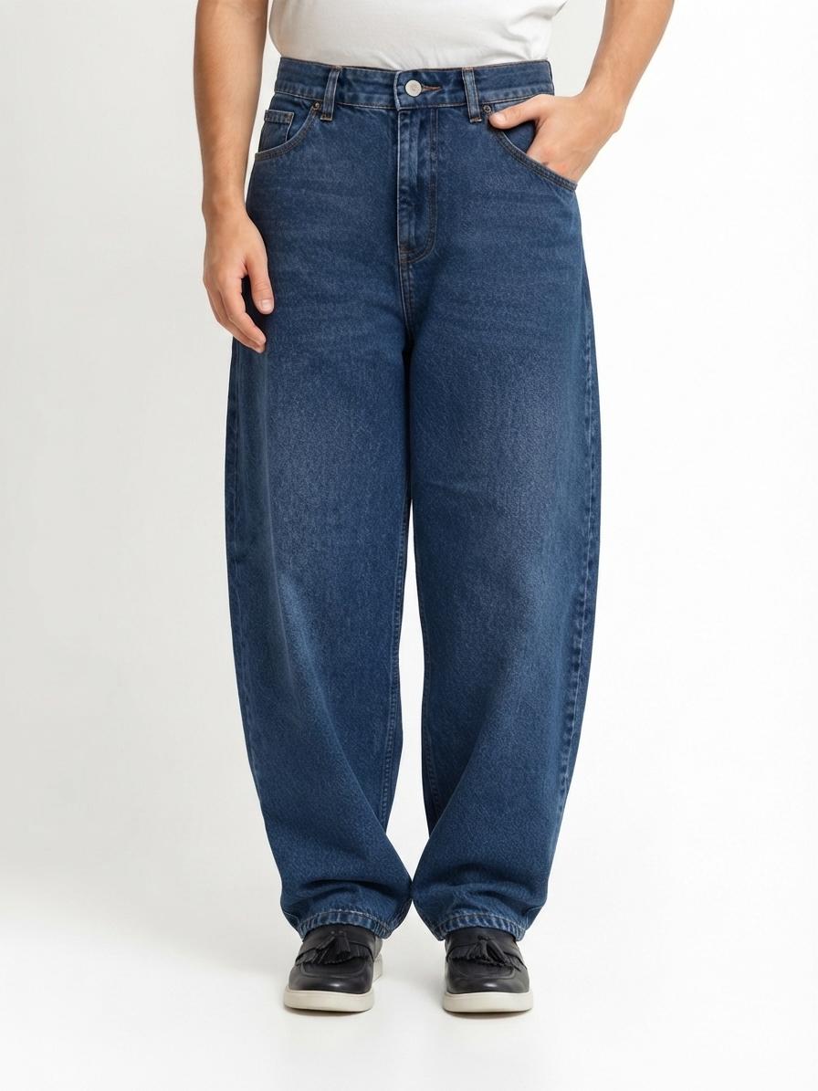 Premium Blue Balloon Fit Jeans | Oversized Tapered Denim