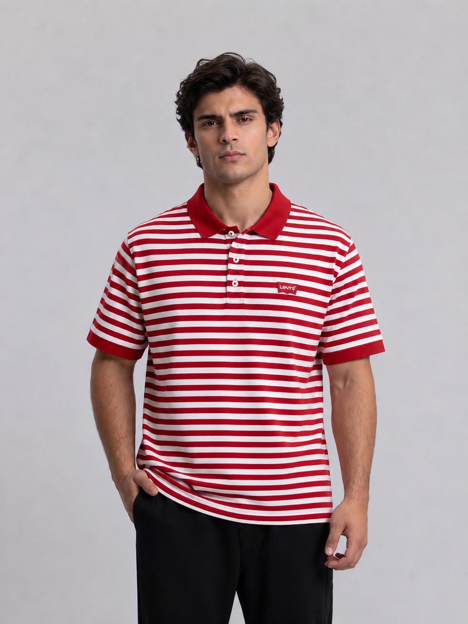 Premium Red & White Striped Polo Shirt original levi's T-shirt | Soft Cotton Classic Fit